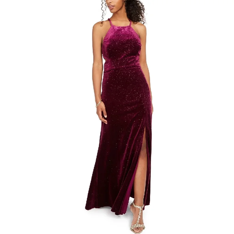 Morgan & Company Juniors' Velvet Glitter Gown Purple Size 15 - 14