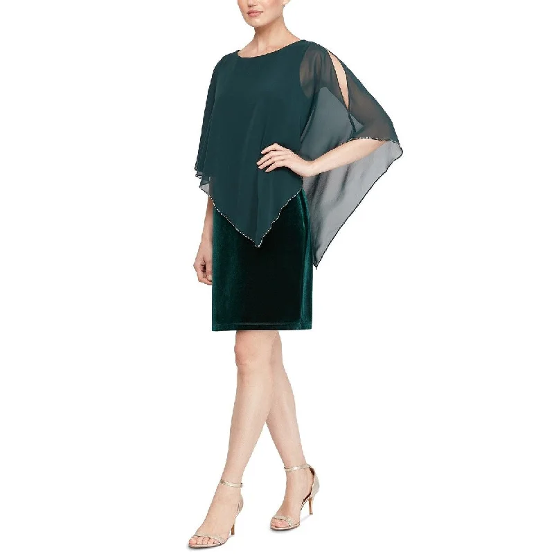 SL Fashions Women's Velvet Asymmetrical Cape Dress Green Size 12