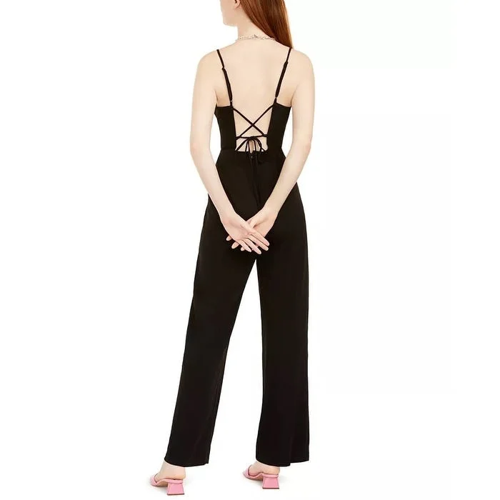 Teeze Me Women's Juniors' Lace-Back Jumpsuit Black Size 1