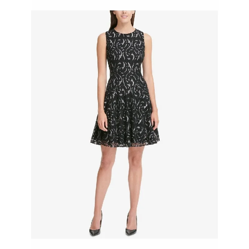 Tommy Hilfiger Women's Lace Fit & Flare Dress Silver Size 8