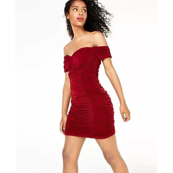 Trixxi Juniors' Off-The-Shoulder Ruched Dress Red Size 3