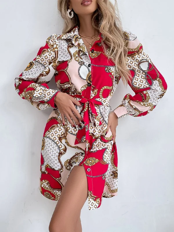 KittenAlarm - Chain Print Shirt Dress