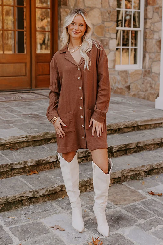 Afternoon Escape Linen-Blend Mini Dress in Chocolate