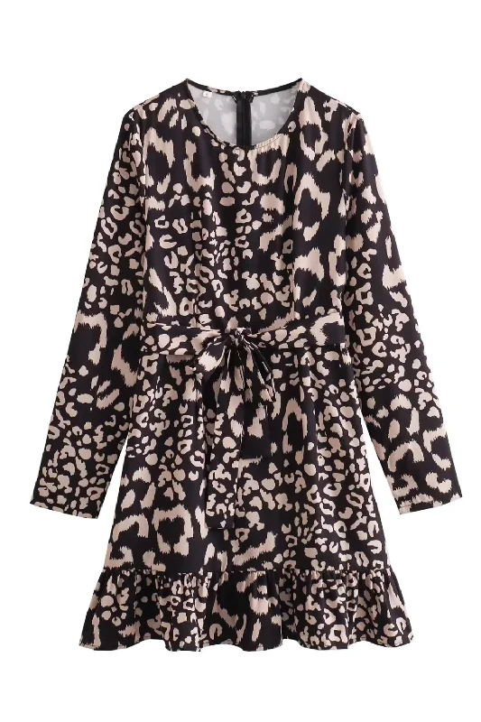 'Andrea' Leopard Print Long Sleeved Dress