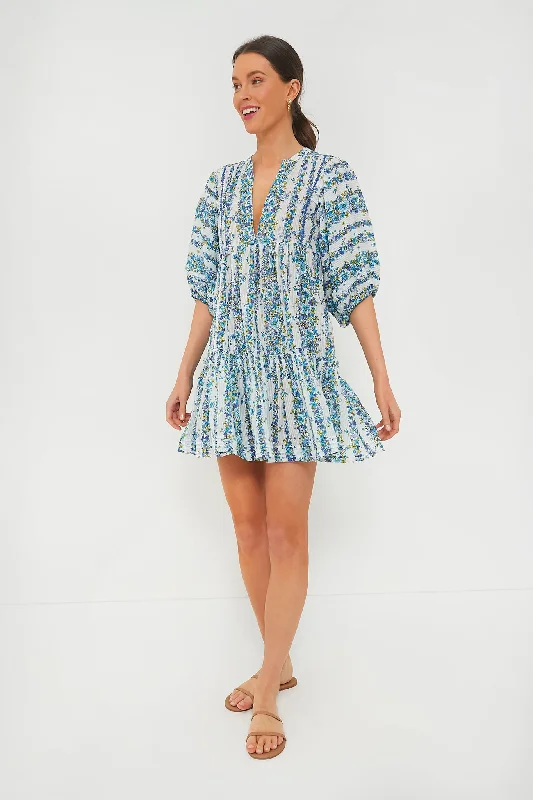 Blue Waves Flowers Aria Mini Dress