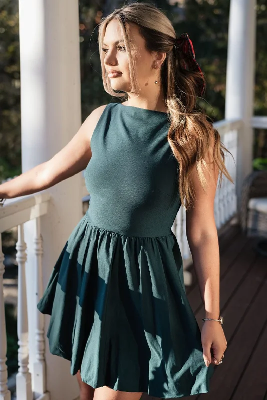 Green Sleeveless Balloon Hem Dress