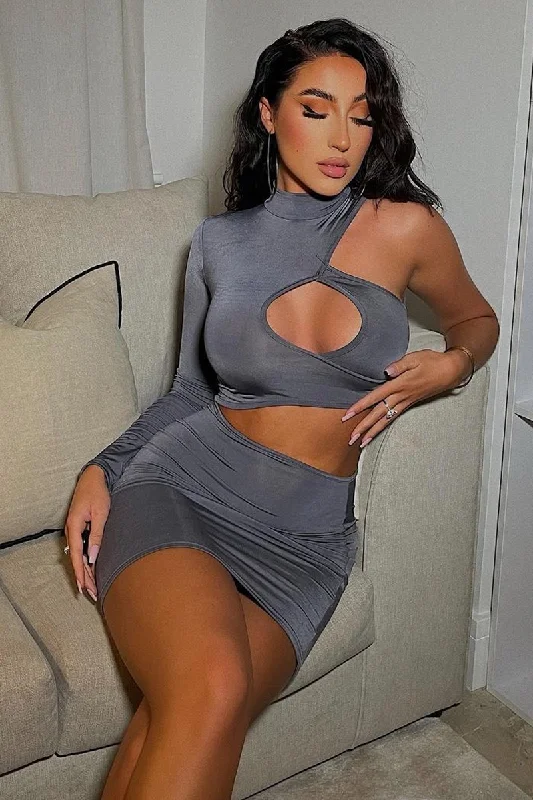 Charcoal Grey Cut Out Mini Dress - Halle