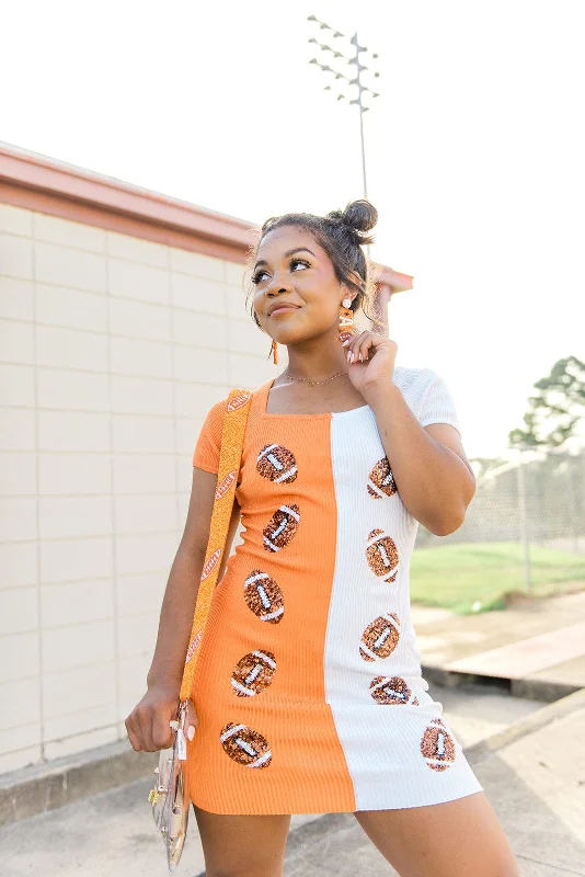 Orange & White Football Knit Mini Dress