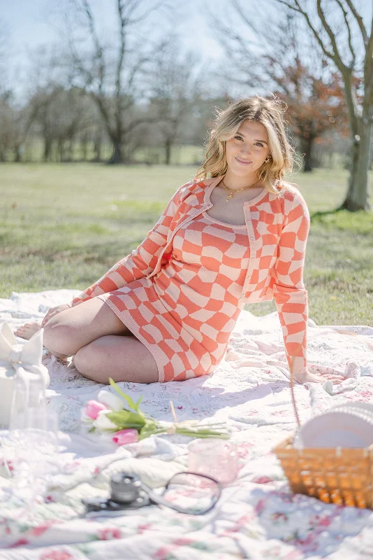 Peach Checkerboard Set Dress