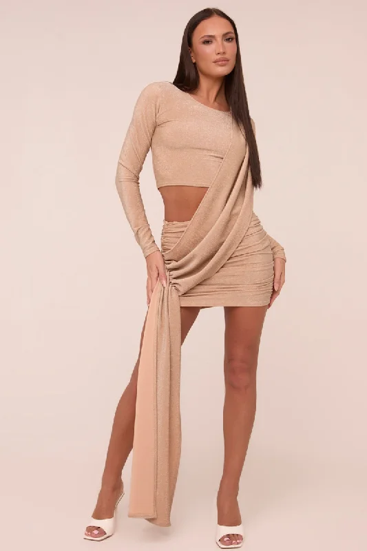 Stone Cut Out Detail Draped Long Sleeves Mini Dress - Becca