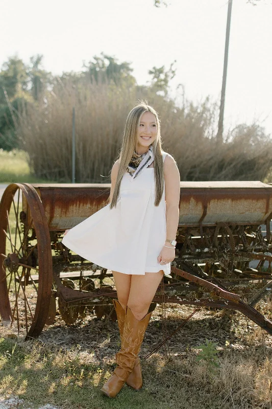 White Pleated Denim Mini Dress