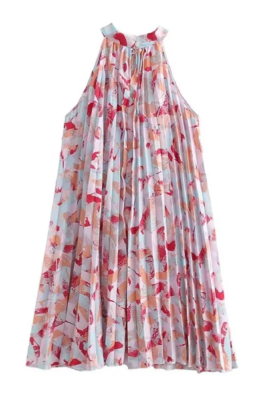 'Yedda' Floral Sleeveless Pleated Dress