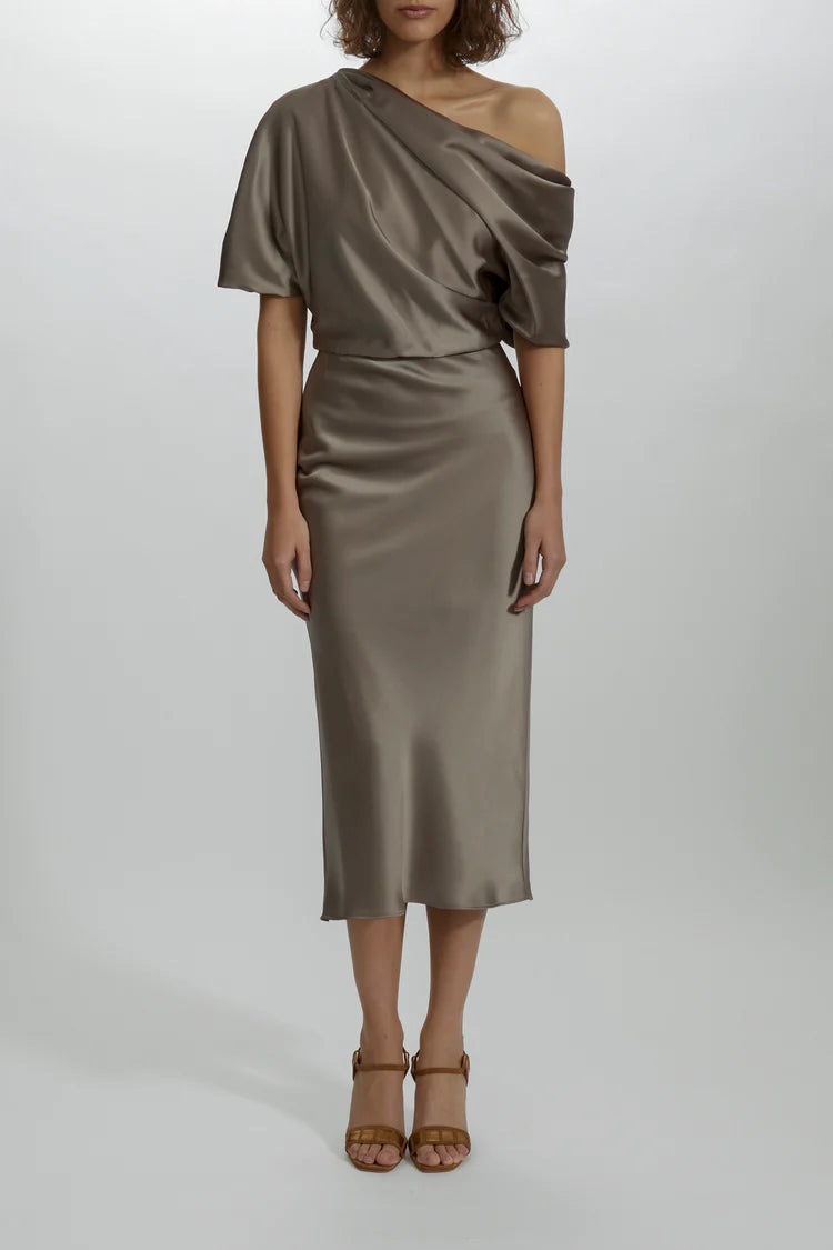 Amsale Bridesmaid Dress P434S - Draped Midi Dress